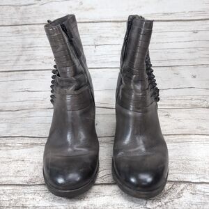 MJUS Distressed Grey Brown Strappy Block Heel Ankle Boots Size 41